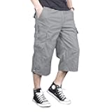 Men's Capri Long Elastic Cargo Shorts Below Knee Shorts 3/4 Cotton Cargo Casual Shorts with Multi-Pockets