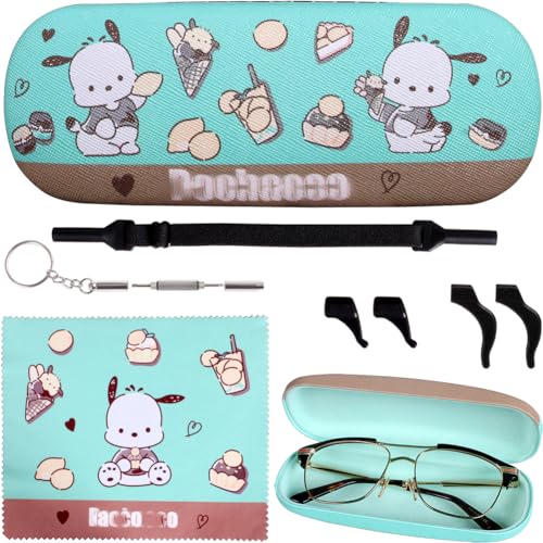 ADBGV Cute Eyeglass Cases Hard Shell Storage Case Protective Box With Glasses Cloth Adjustable Glasses Strap Ear Grips Hook