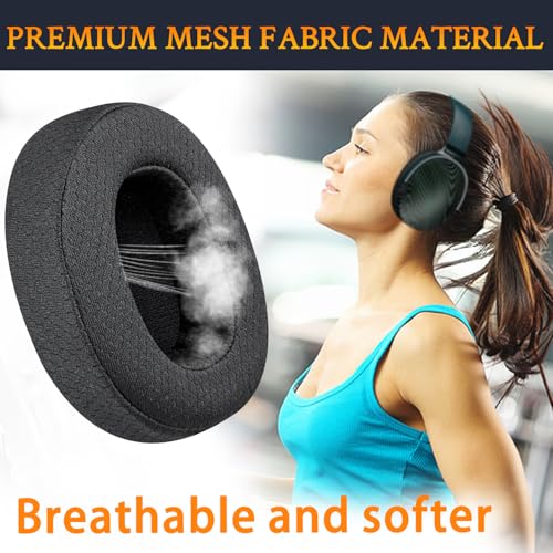 Image of SOULWIT Mesh Fabric Replacement Earpads for Skullcandy Hesh 3 /ANC /Evo & Crusher Wireless /540 /ANC /Evo & Venue ANC Over-Ear Headphones, Ear Pads Cushions with Noise Isolation Foam - Black
