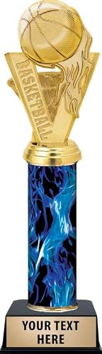 Crown Awards Personalized Basketball Trophy, 11" Blue Basketball Fireball Trophy Award, Customize Now