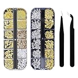 Lot de 2 cartons de breloques d'été en forme de coquillage - Étoile de mer - Doré et argenté - Rivets océaniques - Bijoux d'ongles 3D avec pince à épiler - Thème océan - Pierres à ongles pour femme