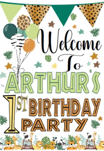 party prints 2020 Personalised 1st Birthday Welcome Sign with Jungle Safari Theme Zoo Animals Party Decorations for Ages First 2nd 3rd 4th 5th Boys or Girls Sizes A4 A3 A2 A1 (Paper Poster Print)