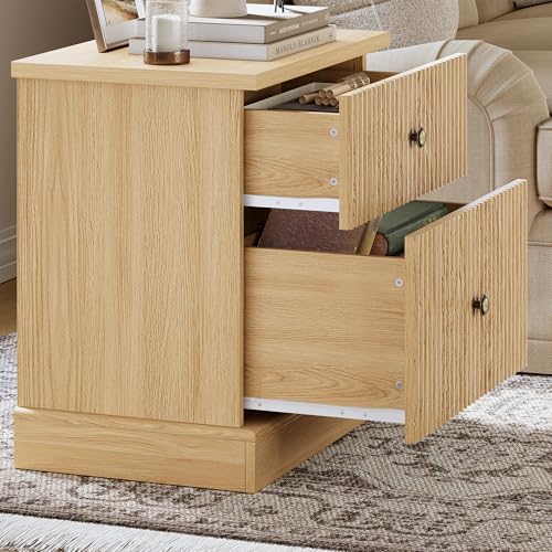 IDEALHOUSE Light Wood Nightstand with Drawers, Bedside Table Fluted Nightstand with Storage, Mid Century Modern Side Table with Curved Edge Base for Bedroom by IDEALHOUSE - Image 7