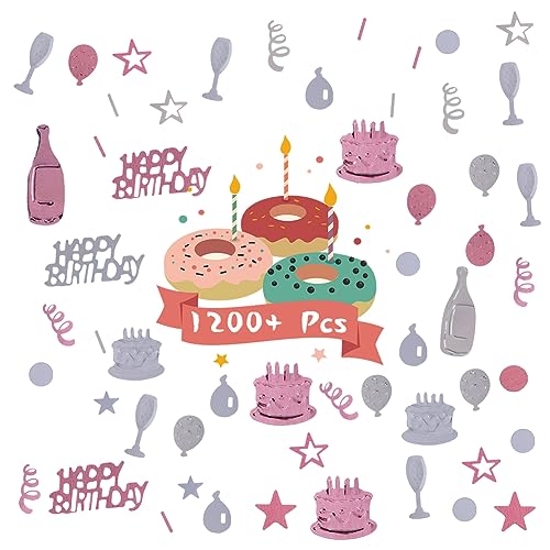 Image of OSDUE Pink Gold Silver Happy Birthday Confetti, 3000 Pieces Birthday Cake Metallic Foil Balloon Confetti, Table Scatter Confetti Decorations for Birthday /Wedding /Anniversary /Party Supplie