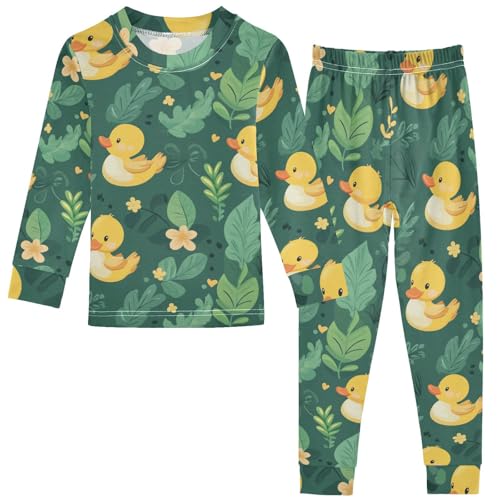 Pigsaly Pajama Set 2 Piece Ducks Lear Green Yellow Flower Pajama Sets Long Sleeve Pjs Sleepwear 6Y