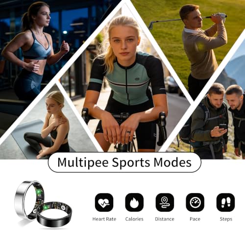 Image of Smart Ring Health Tracker for Women Men, Sleep Exercise Health Monitoring Wearable Ring, Real‑Time Tracking, iOS /Android Compatible, IP68 Waterproof, No Subscription, 5‑Day Battery (Rose Gold, 7)