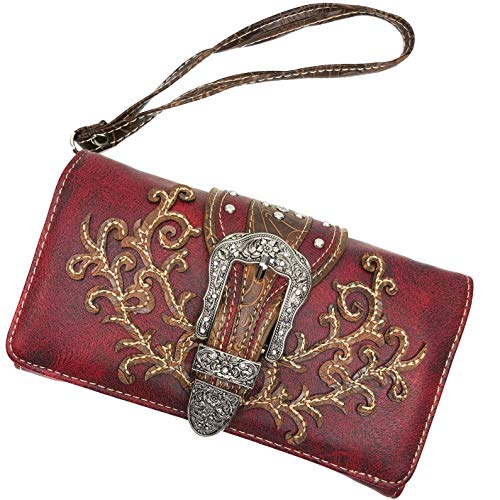 Zelris Western Country Floral Buckle Crossbody Trifold Fold Wallet2