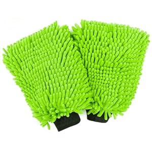 HOMEXCEL Car Wash Mitt, 2PK Chenille Microfiber Wash Mitt, Scratch-Free & Lint-Free, Rich Foam, Highly Absorbent, Double Sided, Perfect for Car Washing and Detailing, 10.2″ x 6.7 “, Green