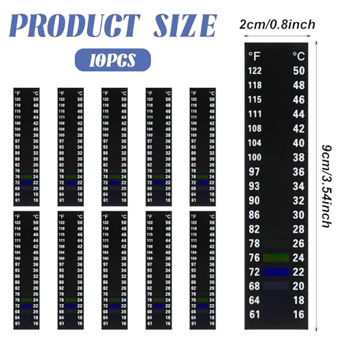 Image of 10PCS Aquarium Thermometer Strips, 61-122℉(15-50C), Fish Tank Thermometer, Fish Tank Test Temperature Strips Display for Fermenting, Brewing, Wine, Beer, Aquariums