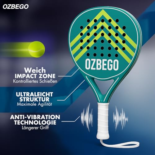 OZBEGO Premium Padel Schläger Set 2er – 100% Vollcarbon & Eva-Kern – Profi Kontrolle inkl. Tasche, Overgrips & Zubehör – Ultraleicht & Schlagstark