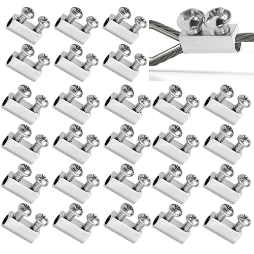 Wire Rope Clips,30 pcs Double Hole Cable Clamps,M3 Rope Holders Fasteners,Heavy Duty Steel Cable Clamps Kit with Screw Caps,for Light Fixtures Hanging Photo (for 1-1.5mm wire rope)