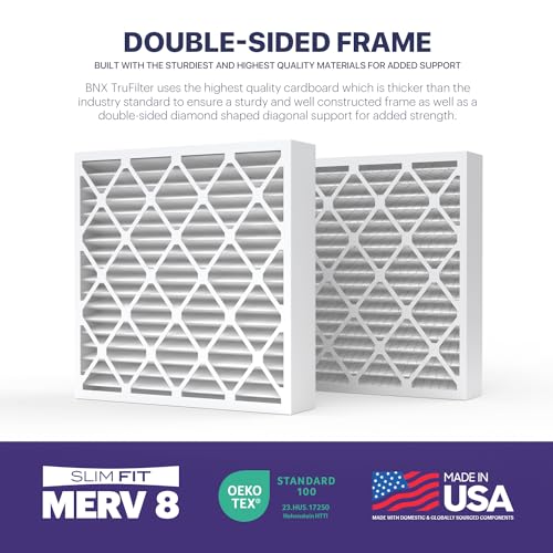 Image of BNX TruFilter 20x20x4 (19.5'' x 19.5'' x 3.63'' Slim Fit) MERV 8 Air Filter 2-Pack - MADE IN USA - Air Conditioner Furnace Filters HVAC AC Furnace Filters for Dust, Pet, Mold, Pollen MPR 600-700 FPR 5