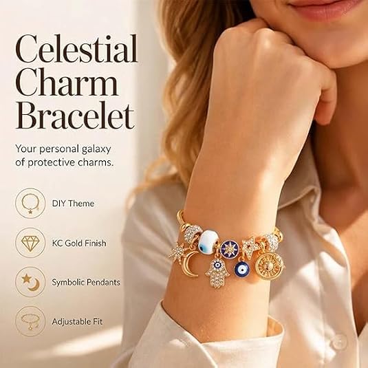 Celestial Sun Moon Charm Bracelet for Women, Sun and Moon Bracelet