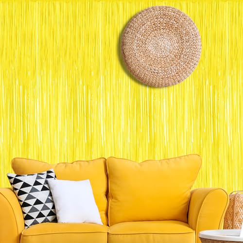 Image of ZATAYE 2 Pack Yellow Foil Curtain Streamer Decorations | Yellow, Metallic Foil, 3.28 x 7.05 FT, Tinsel Backdrop, Foil Curtain Streamer, Party Decor, Photo Booth Door Wall Decor