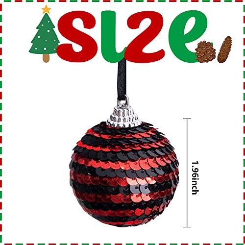 12Pcs Black And Red Sequin Balls ,1.96" Christmas Buffalo Plaid Hanging Balls,Shatterproof Xmas Checkered Tree Ornaments For Party Home Decor #TOP1