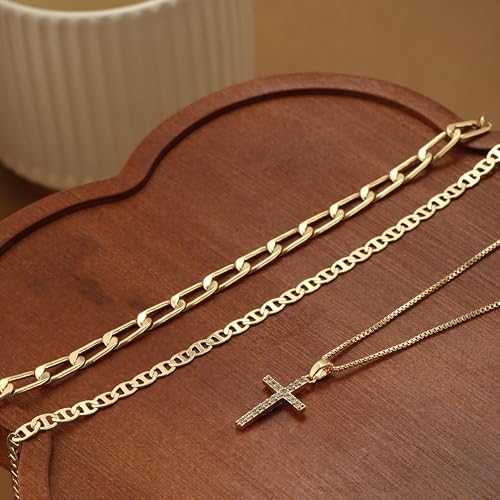 Layered Gold Necklaces for Women Dainty 14k Gold/Silver Plated Stackable Choker Necklaces for Women Trendy Cuba Cross Circle Pendant Necklaces Set Jewelry Gifts for Women4