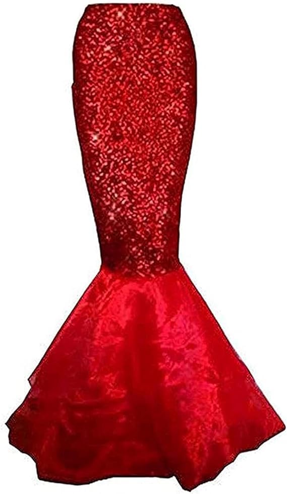Acrawnni Women's Mermaid Long Tail Costume Sequin Maxi Skirt Cosplay Halloween Costume Dress Adult Role Play Party Costumes (A-Red, XL)