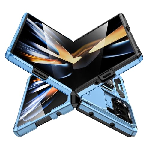 Image of Polycarbonate Slide Camera Cover with Ring Holder Mobile Phone Case Cover for Samsung Galaxy Z Fold 6 (Blue)
