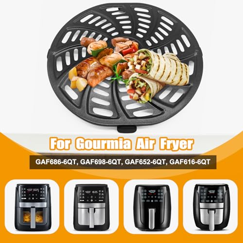 Image of Air Fryer Replacement Parts for Gourmia GAF686 GAF698 Air Fryer, Oval Nonstick 9.3''x8.9'' Food Grade Air Fryer Accessories Grill Pan Grill Plate Crisper Plate Basket Tray Rack with Rubber Bumpers