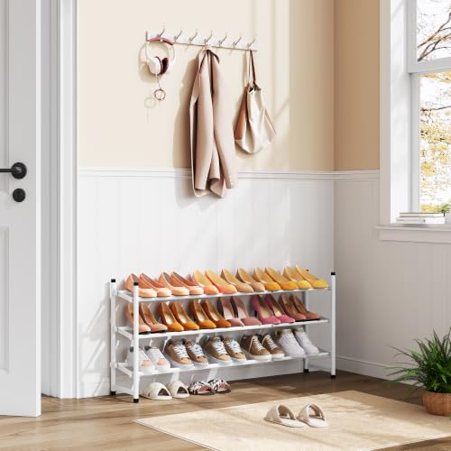 Image of Tajsoon Expandable Shoe Rack for Closet 3 Tier, 28 inch-41 inchStackable, White