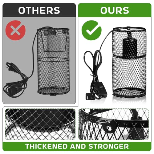 Image of VIHOSE 2 Pcs Reptile Heat Lamp Guard with 150W Ceramic Heat Emitter Basking Anti Scald Heating Lamp Holder Mesh Cage Reptile Protection Lampshades for Lizard Snake Chick, Bulb Not Included (Black)