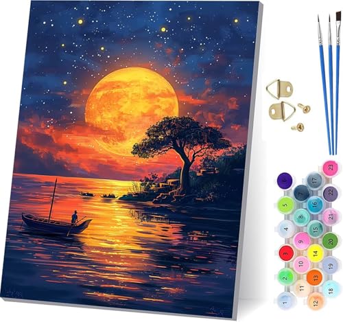 日没 数字油絵 DIY Paint by Numbers for Adults 木 手作りキット子供初心者 塗り絵 数字 キット ブラシとアクリル絵の具が入 ペイントバイナンバー 大人のクラフトアクティビテ ホーム オフィス装飾 女性へのギフト 100x1