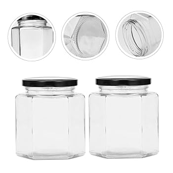 ガラス 六角瓶 小 2個セット 保存容器 保存瓶 食品の収納にも ② ガラス 六角瓶 小 2個セット 保存容器 保存瓶 食品の収納にも