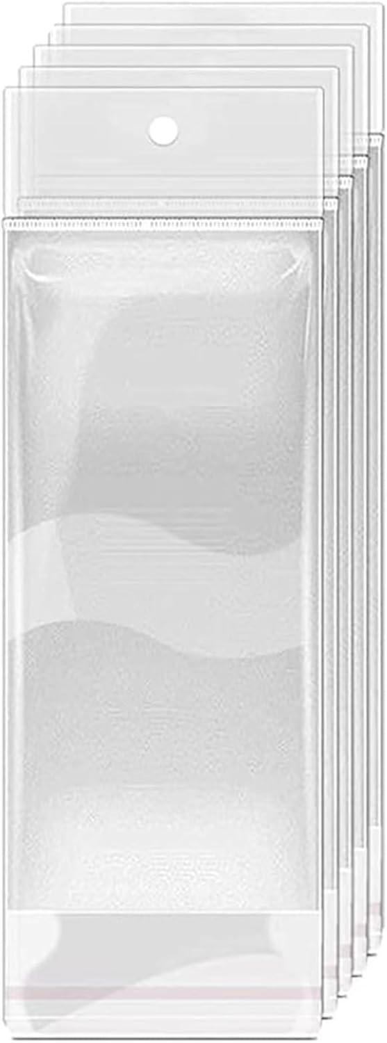 Long Clear Packaging Bags with Hang hole 300PCS Resealable Self Sealing Hanging Bags for Keychain Jewelry Earring Necklace, Inner Size 2.4 x 7in(300pcs 2.4x9in)