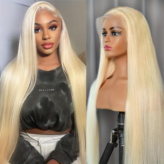 GZX 26 Inch 613 Lace Front Wig Human Hair 13X4 Blonde Straight HD Transparent Lace Frontal Wigs Human Hair Pre Plucked with Baby Hair 180% Density Blonde Glueless Wigs Human Hair - Image 9