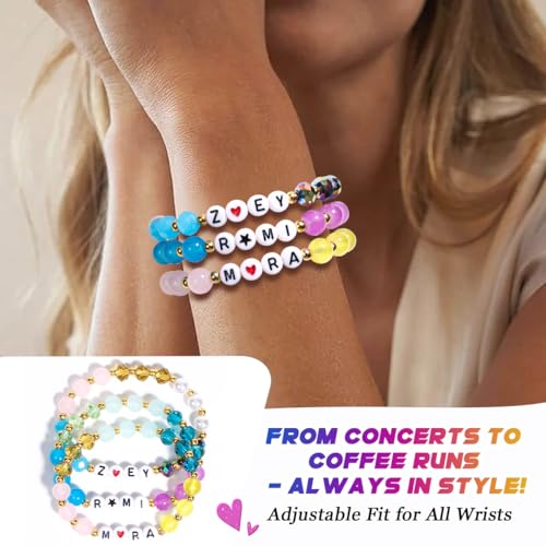 AICase for Kpop Demon Hunters Merch Rumi Zoey Mira Inspired Bracelets 3 Pcs Stackable Stretch Friendship Beaded Crystal Bracelets for Huntrix k pop Unique Merchandise Jewelry Gifts for Fans Women_694