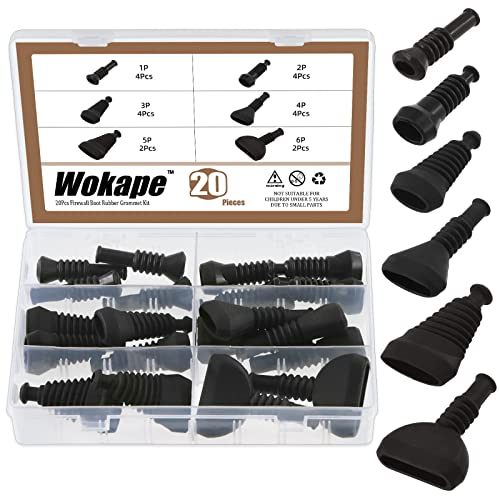 Wokape 20Pcs Universal Firewall Boot Assortment Kit for Most Vehicle Accessories Wire Boot, 6 Sizes...