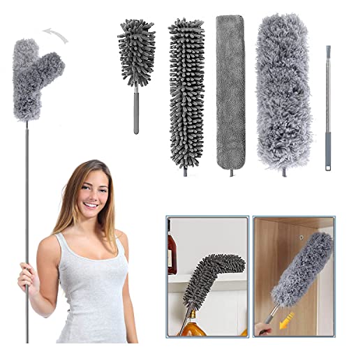Radiadores Plumero Atrapapolvo Telescópico Extensible Microfibra Lavable Alcance 254cm para Limpiar Telarañas de Polvo en Ventiladores/Luces/Persianas