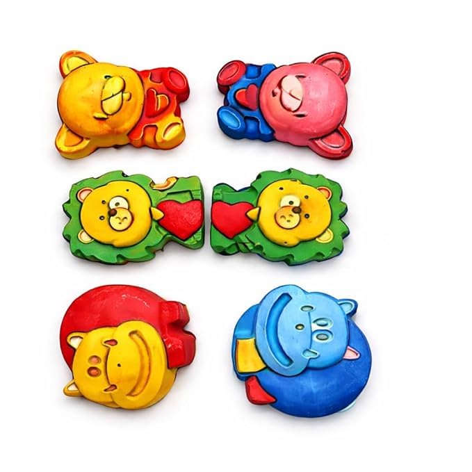 Image of EXPESIA DIY Animal Plaster Painting Kit for Kids, Lion, Hippo & Bear Figurines, 6 Colors with Brush, Ages 2+, 6 Pieces