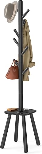 Vista 8 de VASAGLE Perchero de pie, perchero independiente, árbol de abrigo con 8 ganchos y estante de almacenamiento, 67.2 pulgadas de alto, para abrigos