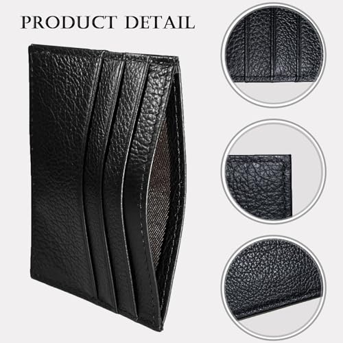 Image of WOXVM Credit Card Holder Wallet RFID Blocking Slim Credit Card Cases Holder Premium Leather Minimalist Front Pocket Small Wallet with 6 Card Slots and 1 Pockets for Men Women (Black)