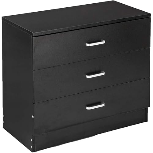 Karl home 3 Drawer Dresser, Modern Storage Chest of Drawers, Wood Bedside Table Night Table for Bedroom,Living Room (Black)