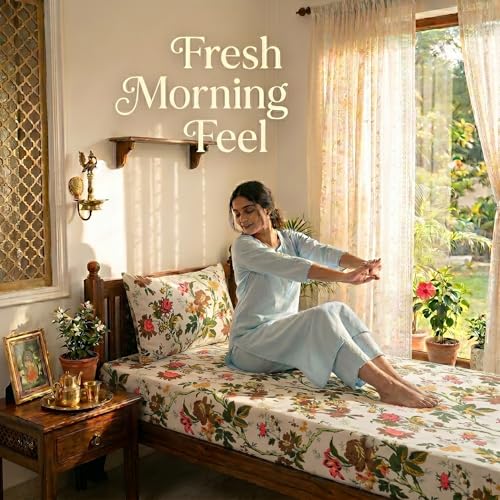 Image of Mafatlal Saanjh144 TC Cotton Bedsheet for Single Bed 90x60 Inch | Soft Airflow Fabric | Printed Bedroom Linen | Durable Smooth Finish | Hand Crafted | Pillowcase Included | Bright Beige