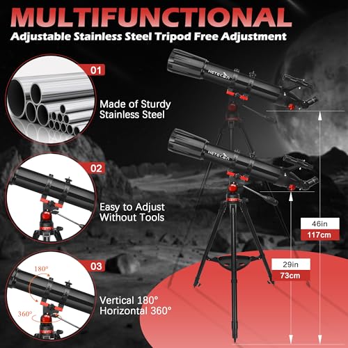 Image of HETEKAN Telescope, Telescope for Adults High Powered, 90mm Aperture 900mm Refractor Telescopes for Kids & Beginners, Magnification 450X,for Planet Observation with Stainless Tripod & Phone Adapter