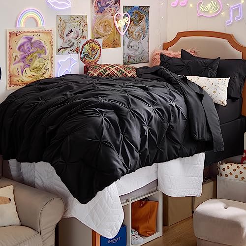 Image of Bedsure Twin Comforter Set Black - Bed in a Bag Twin Size Bedding 5 Pieces, GentleSoft Pintuck Bed Set Gift for Family, All Season Down Alternative Comforter with Sheets, Pillowcase & Sham