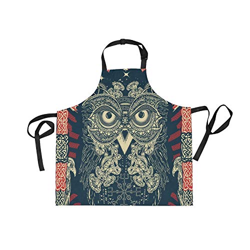 Alaza Celtic Owl Print Ethnic Boho Funny Apron With 2 Pockets For Women Men Adjustable Garden Bib #TOP17