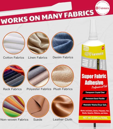 Viomis DIY06001 60Ml Fabric Glue, Strong Fabric And Leather Adhesive, Waterproof Fabric Glue Permanent Clear Washable For All Fabrics, Clothing, Cotton, Flannel, Denim, Leather, Polyester, Doll Repair, Patches thumb #2