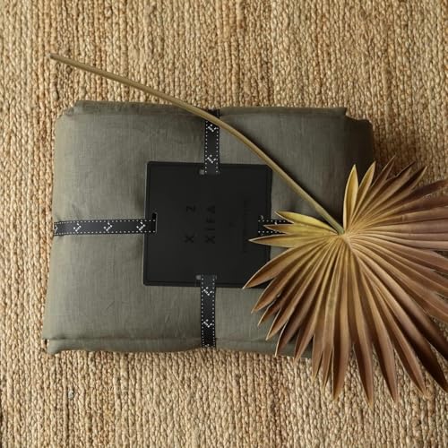 Image of XZ XIFA 100% Washed French Flax Linen Duvet Cover Set - 3 Pieces, Cooling & Textured Farmhouse Bedding for Hot Sleepers, with Zipper Closure (Olive Green, King)