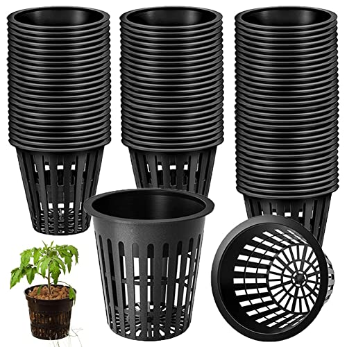 AISHOW 50 Stück Netztöpfe Hydroponik 8cm Wasserkultur Pflanzkorb Net Pot für Hydroponics Garden Net Cup Töpfe Kunststoff Hydroponics Net Pot Eimer Korb Schwarz Cover