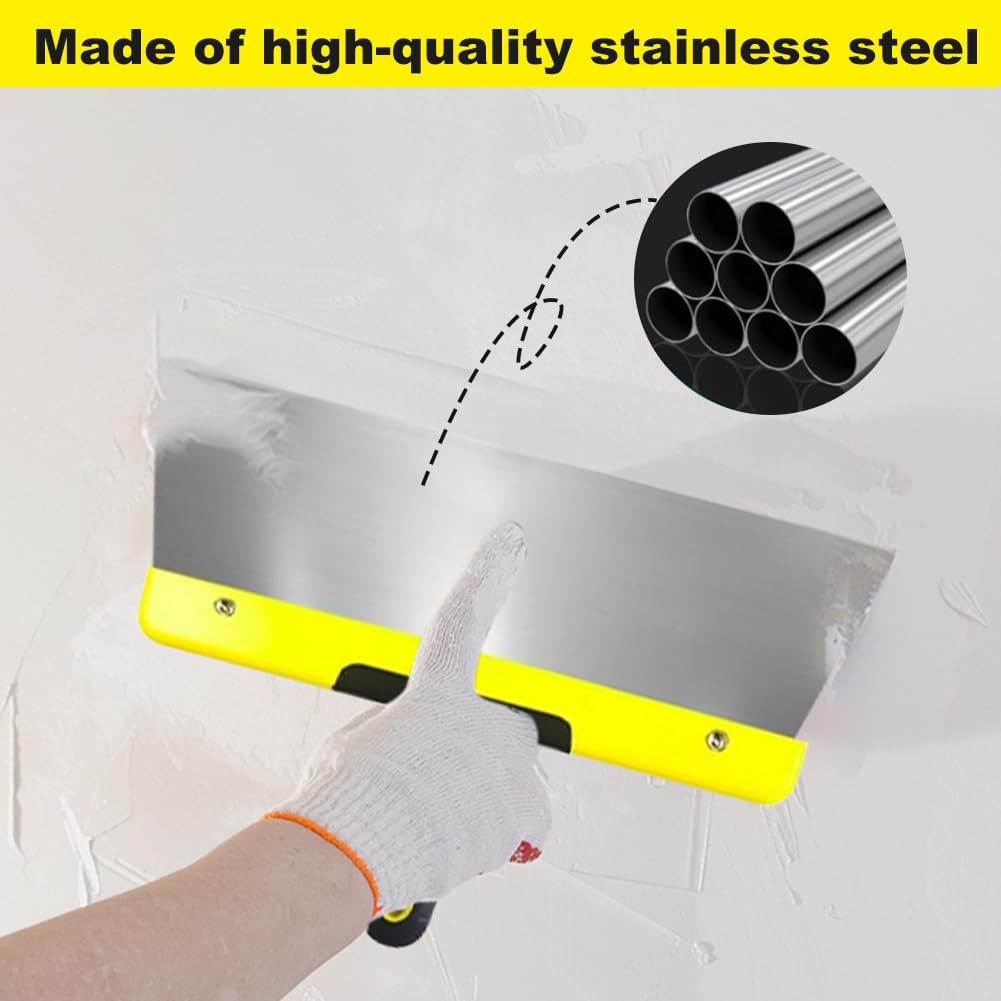 Set di stucchi da pittura in acciaio inossidabile, 12 pezzi, coltello per stucco in acciaio inox, 350-25 mm, strumento per stuccare con PP + TPR manico giallo e nero per cartongesso, intonaco, carta