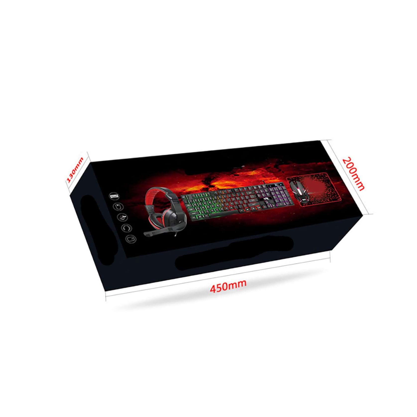 Combo de Teclado, Ratón y Auriculares para Juegos USB 2.0 | Abs Negro, 104 Teclas y 4 Botones, Conector 3.5mm y Altavoz de 50mm, 1 Set