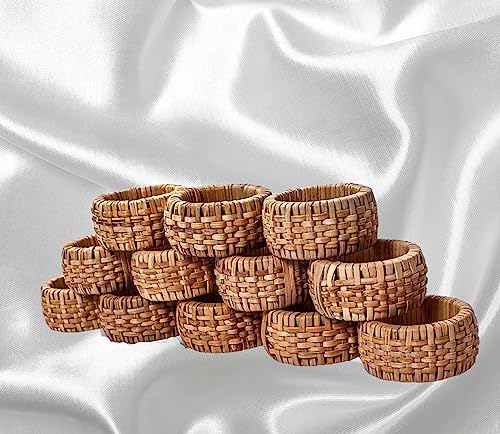 Spring Napkin Rings Set Of 12, Coastal Cloth Napkins Rings Rustic Decor - Burlap Napkin Rings Rattan Napkin Rings - Christmas Napkin Holders For Cloth Napkins - Texas Napkin Rings - Natural #TOP8