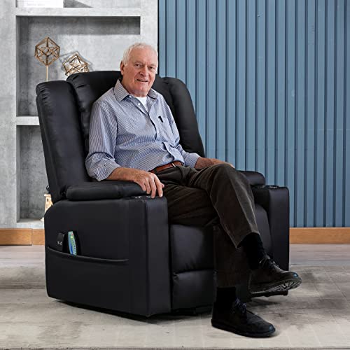 Comhoma Power Lift Recliner Chairs For Elderly Big Heated Massage Recliner Sofa Pu Leather With Infinite Position 2 Side Pockets And Cup Holders (Black) #TOP6