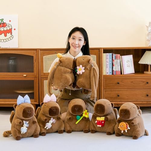 champracer Capybara Plüschtier Rucksack Capybara Rucksack Capybara Kuscheltier Plüsch Rucksack für Erwachsene Wasserschwein Kuscheltier Plüschtier Rucksack Kinder (Rosa Blumen)