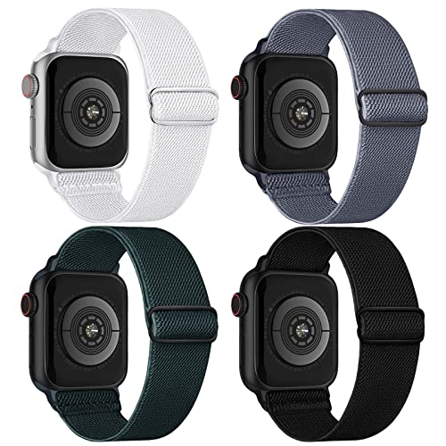 Image of 4 Pack Stretchy Solo Loop Compatible with Apple Watch Bands 38mm 40mm 41mm 42mm 44mm 45mm 46mm 49mm Women Men, Sport Nylon Elastic Straps Wristbands for iWatch Series 11 10 9 8 7 6 5 4 11 Ultra /SE 3 2