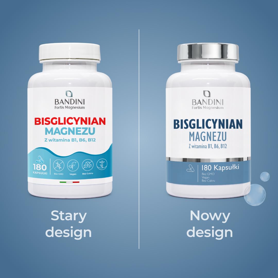 Bandini® Bisglicynian magnezu 350mg | 180 Kapsułek z witaminami B1, B6, B12 | 2-miesięczny zapas | Glicynian magnezu wysoka jakość i biodostępność | Suplement mięśniowy, układ nerwowy, stres, kości | Chelat na dawkę wzbogacony witaminą B1, B6, B12, przeci